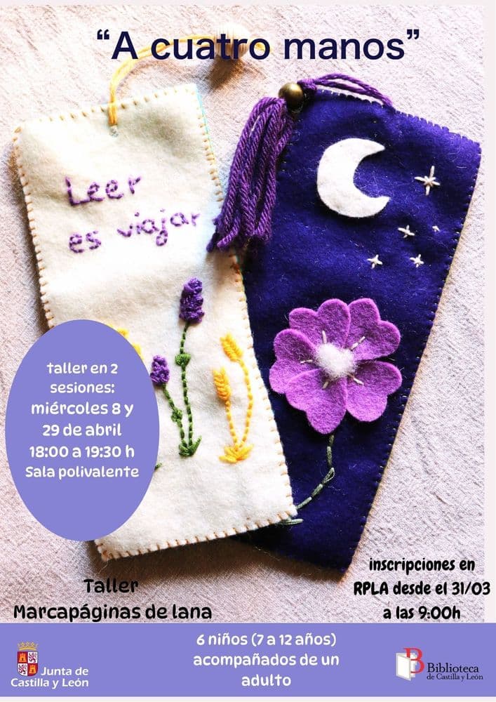 Imagen de A cuatro manos: taller creativo en familia. Marcapáginas de lana