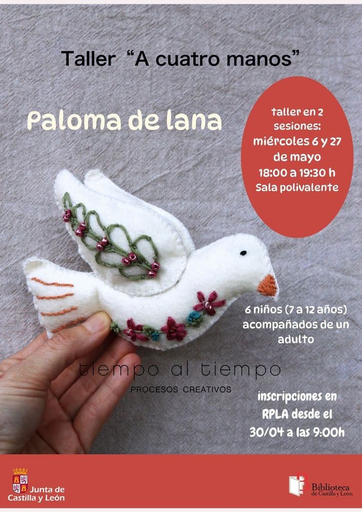 Imagen de A cuatro manos: taller creativo en familia. Paloma de lana